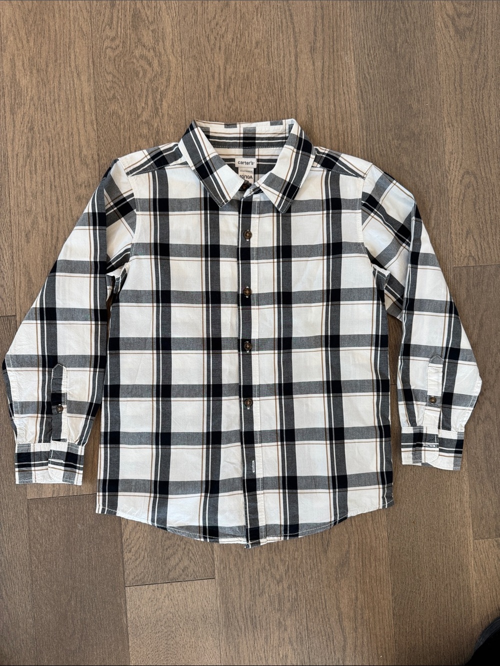 Carters NWOT Boys‎ 10 Button Down Long Sleeve Gray Black Plaid Dress Shirt